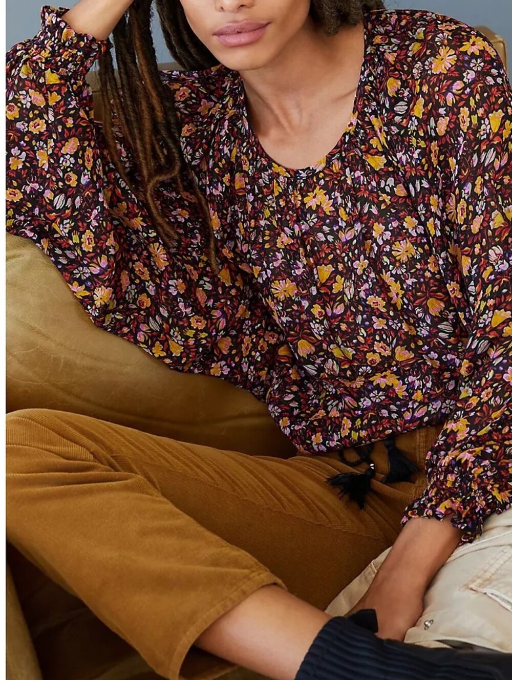 Anthropologie Burgundy Floral Peasant Blouse
